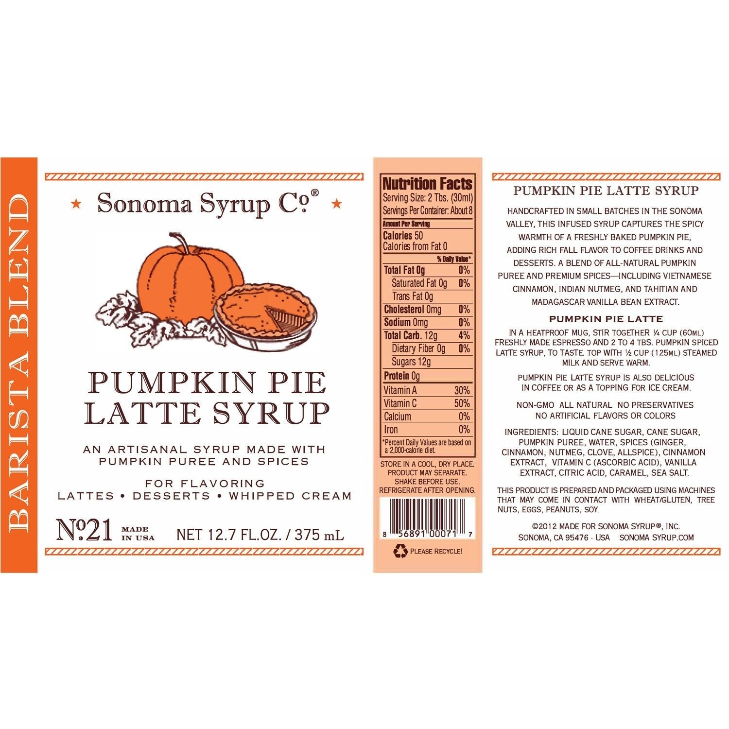 No. 21 Pumpkin Pie Latte Syrup